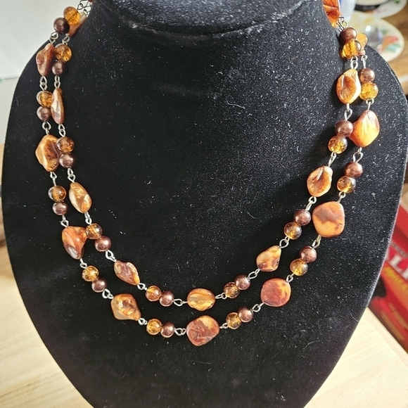 Jewelry - Vintage 80s Agate Stone Nugget 2-Strand Necklace